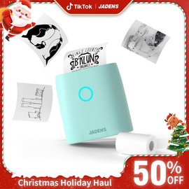 JADENS Mini Sticker Printer-2 Inch Bluetooth Thermal Pocket Printer,Inkless Portable Printer for Study Notes,Photos, Memos,Lists,Gifts,Journals