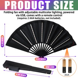 Roowest 2 Pcs Rave Light up Folding Fan for Line Dancing with Battery LED Large Handheld Glowing Handheld Folding Fan for Party Gift Stage Performance Show Wedding Birthday Night Club (Black,White)