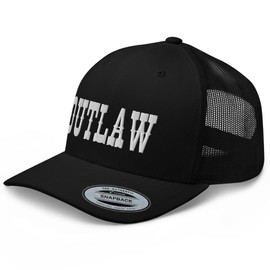 RIVEMUG Western Outlaw Trucker Hat Curved Bill Mid Crown Adjustable Cowboy Rodeo Cap Black