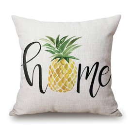 Rustic Farmhouse Style Retro Pineapple Home Décor Spring Summer Sign Family Decoration Cotton Linen Home Decorative Throw Pillow Case Cushion Cover with Words for Sofa Couch, 18" x18"