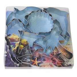 R&M International Seven Seas Ocean Cookie Cutters, Seagull, Angel Fish, Palm Tree, Seashell, Seahorse, Dolphin, Shark, 7-Piece Set