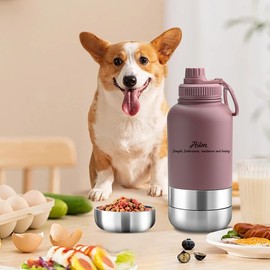 Travel Pet Feeder, 3-in-1 Food and Water Bottle Dispenser (Dusty Rost)