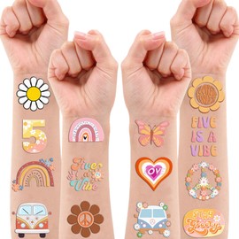 100 PCS Five Is A Vibe Temporary Tattoos Themed 5th Birthday Party Decorations Favors Supplies Décor Groovy Retro Boho Rainbow Hippie Tattoo Stickers Gifts For Game Boys Girls Classroom School Prizes