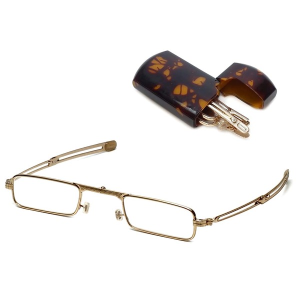 Mini Folding Glasses with Tortoise Shell casem, 1.00 Strength, by