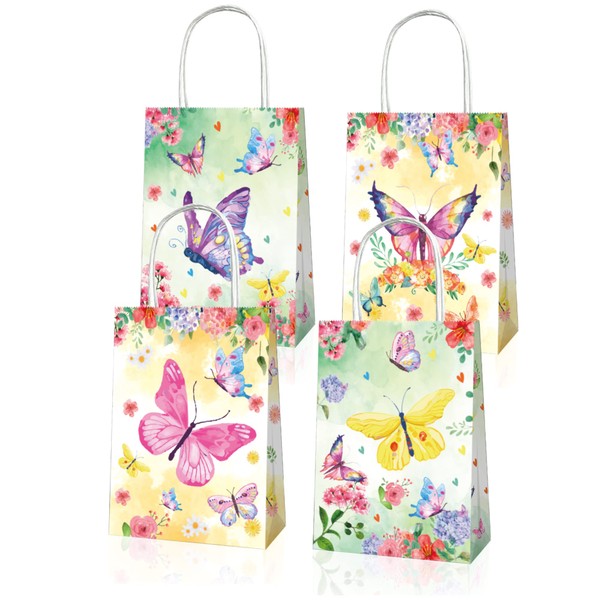 QYCX Butterfly Party Decorations, 12 Pcs Butterfly Mini Paper Candy Gift Bags, Butterfly Party Favor Bags Treat Bags Goody Bags, Butterfly Party Kids Treat Box, Butterfly Treat Bag Party Paper Bags for Birthday Party Decoration Butterfly Party Accessorie