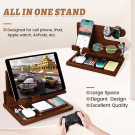 Wood Phone Docking Station - Nightstand Charging Organizer and Cell Phone Stand - Bedside Gift for Men