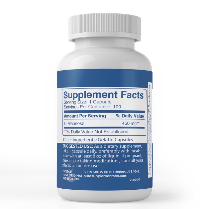 Pure Original Ingredients D-Mannose, (100 Capsules) Always Pure, No Additives