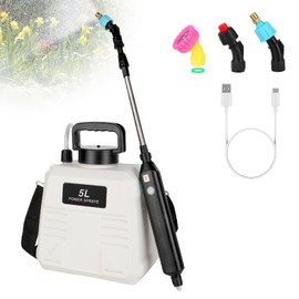 Battery Powered Sprayer 1.35 Gallon, Electric Garden Sprayer with 3 Mist Nozzles,Retractable Wand, Adjustable Strap for Lawn, Garden, Yard (White)