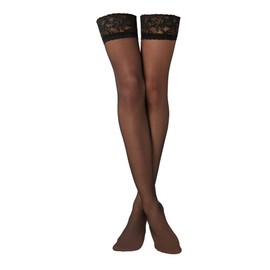 CALZEDONIA Woman's 20 Denier Sheer Thigh-Highs in Black, Size L