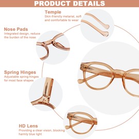 ZESAKER Reading Glasses for Women Men, Retro Round Frame Blue Light Blocking Readers, Stylish Computer Eyewear Readers with Spring Hinges, Anti UV/Anti Glare (Champagne, 2.0)