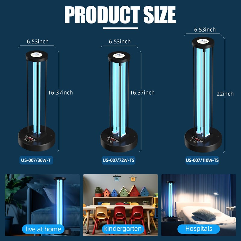 Ultraviolet Germicidal Lamp,110w UV+Ozone Light Sanitizer for Whole Room, 99.99%