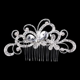 Lotsdonxia Bridal Diamond Hair Comb Clip - Stylish Butterfly Design Sparkling Wedding Accessories Alloy Rhinestone Hair Comb for Women (11.5cm X 7cm)
