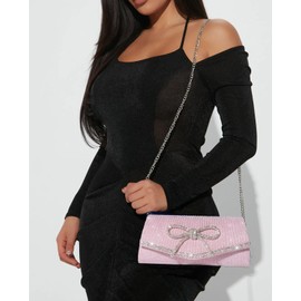 Trisapu Bow Evening Bag Sparkly Clutch Purses for Women Wedding Glitter Rhinestone Party Prom Purse Dressy Clutch Bags Pink