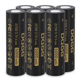 DQGG 21700 Rechargeable Batteries Flat Top 3.7V 5000mAh for Flashlights Headlamps (6pcs)