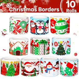 262Ft Christmas Bulletin Board Borders Holiday Gift Candy Trim Border Christmas Decoration Borders Red Green Label Stickers for Xmas Winter Classroom School Home Office Decorations