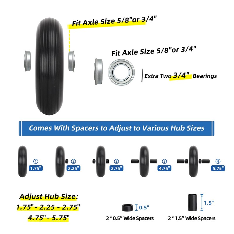 GICOOL 13" Wheelbarrow Tire, 4.00-6 Flat-free Solid Tire and Wheel,