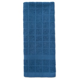 DII Cotton Terry Windowpane Dish Towels, 16 x 26" Set of 4, Machine Washable and Ultra Absorbent Kitchen Bar Towels-Solid Blue