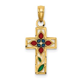 IceCarats 14K Solid Yellow Gold Flower Latin Mexican Holy Cross Necklace Religious Chain Pendant Jesus Christ Charm Acrylic Only