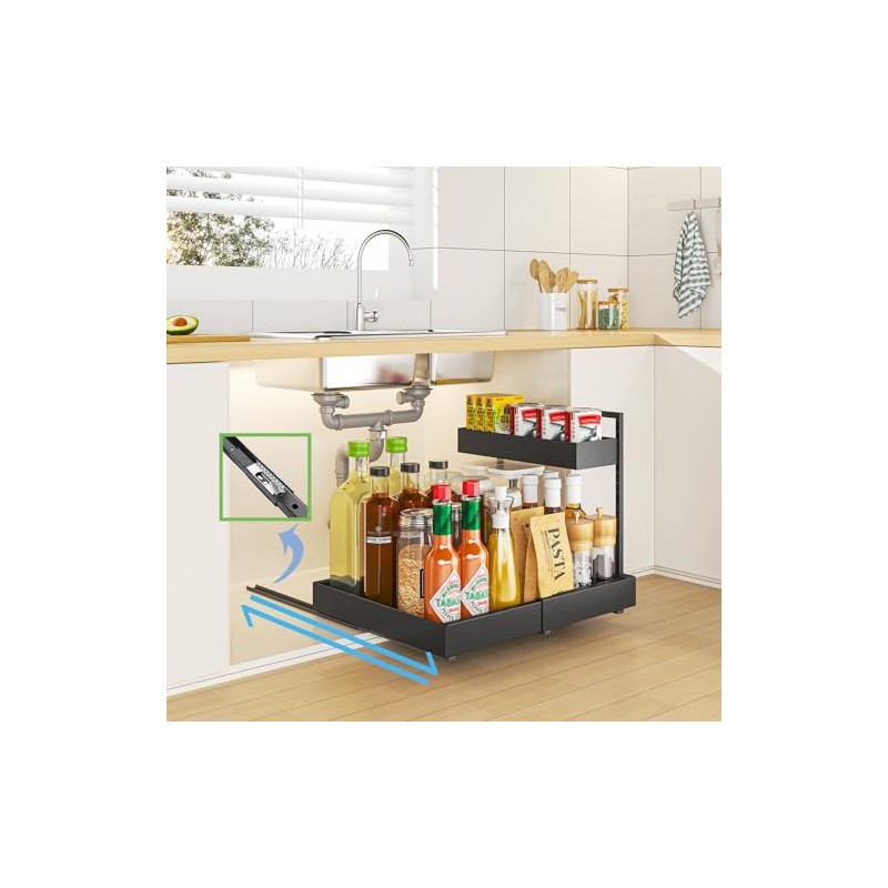 YunNasi 2 Tier Cupboard Organiser Kitchen Extendable White | Base