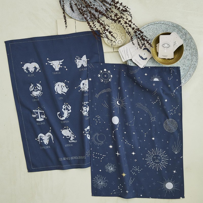 Coucke Printed Cotton Tea Towel, Astral, 50 x 75 cm