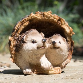 ProdBuy Home Cute Hedgehogs In Log Resin Garden Ornament