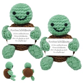 Audasi Pack of 2 Funny Positive Turtle Gifts, Emotional Support Tortoise Mini Hand Knitted Critters Animal Cute Stuff Turtle Desk Decor Inspirational Gifts German