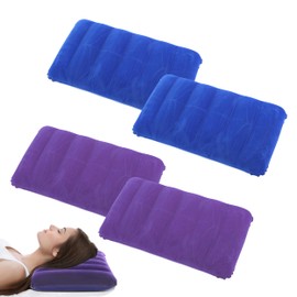 Pack of 4 Inflatable Velour Cushion, Air Cushion Pillow, Comfortable Travel Pillow, Camping Pillow, Neck Pillow, Beach Pillow, Inflatable Beach Pillow for Outdoor Travel, Hiking, Office