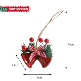 Pack of 8 Christmas Tree Bells, Christmas Bells Decoration, Large Metal Christmas Tree Decoration Bells with Bows, Artificial Holly Metal Bells, for Christmas Tree, Window, Door