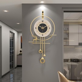 HEBOIX Modern Wall Clock for Living Room,Large Gold Decorative Wall Clock,Digital Creative Silent Clock Battery Operated for Kitchen/Entryway/Bedroom/Office/Dinning Room Metal Wall Decor