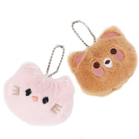 Rohyu 2Pack Bear & Cat Plush Keychain, Small Kawaii Plush Animal Bag Charm, Mini Cute Backpack Accessories,Pink Car Keychain for Women