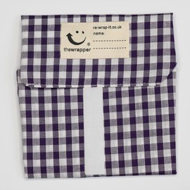 the Wrapper, Re Wrap It Sandwich Bags, Quarter Inch Purple Check, No Waste Packaging, Eco Friendly, Reusable Food Wraps. Made In Scotland.