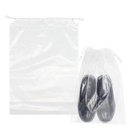 Belinlen 50 Pack 10x14 inch Plastic Travel Drawstring Bags Transparent Shoe Bags for Travel Plastic Bags with Cotton Draw Strings Shoe Dust Bags for Packing and Storing