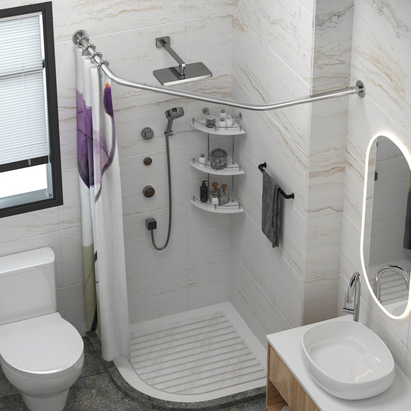 Tanxih Corner Shower Curtain Rod Adjustable Stainless Steel Diamond Shaped
