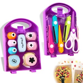 Wshxjzyay Creative Kids DIY Puncher Craft Set, Craft Scissors and Hole Punch Set, Paper Hole Puncher for Kids, Shape Cutters for Crafts, Craft Hole Punch Shapes Set, Fun Hole Puncher Shapes for Kids