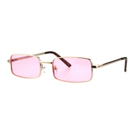 PASTL Rectangular Sunglasses Unisex Fashion Metal Frame Gold, Pink Lens UV 400