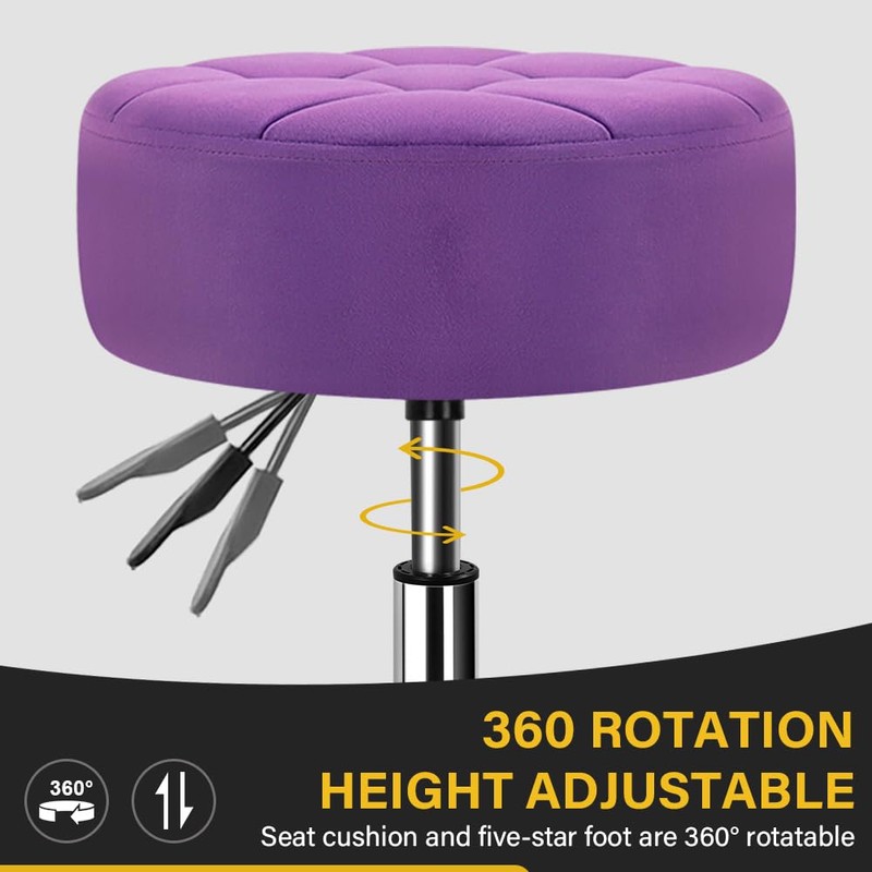 WKWKER Velvet Upholstered Vanity Stool Swivel Adjustable Makeup Stool for
