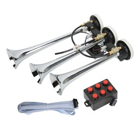 Car 3 Musical Trumpet, DC 12V/24V Super Loud Sound 145dB Chrome Plated Truck Musical Air Horn with 6 Different Tones, Music Airhorn for Trcuk Car Yacht