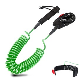 Wave Tribe Eco SUP Surfboard Leash - 10' Premium SUP Coil Leash, Strong Like Bull Paddleboard Leash with Double Stainless Steel Swivels, Triple Rail Saver, Key Pocket (Green)