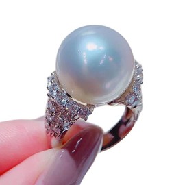 Metmejiao Vintage Women Pearl Ring 925 Sterling Silver Shiny Round Pearl Ring Platter Pearl Temperament Ring Ring Female Jewelry 8
