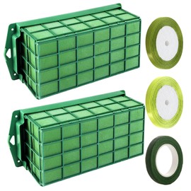 2 PCS Floral Foam Cage for Flower Arrangement,Wet/Dry Floral Foam Flower Holder for Fresh/Artificial Flowers,Florist Foam,Party/Wedding Decorations,Come with 1 Roll Flower Tape & 2 Roll Ribbons
