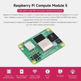 Waveshare Pi Compute Module 5 CM5108016 (with WiFi Module, 8GB RAM, 16GB Flash eMMC), Raspberry Pi CM5 Computing Module Core Board, Also Comes with an Antenna and a Heatsink (3 Items)
