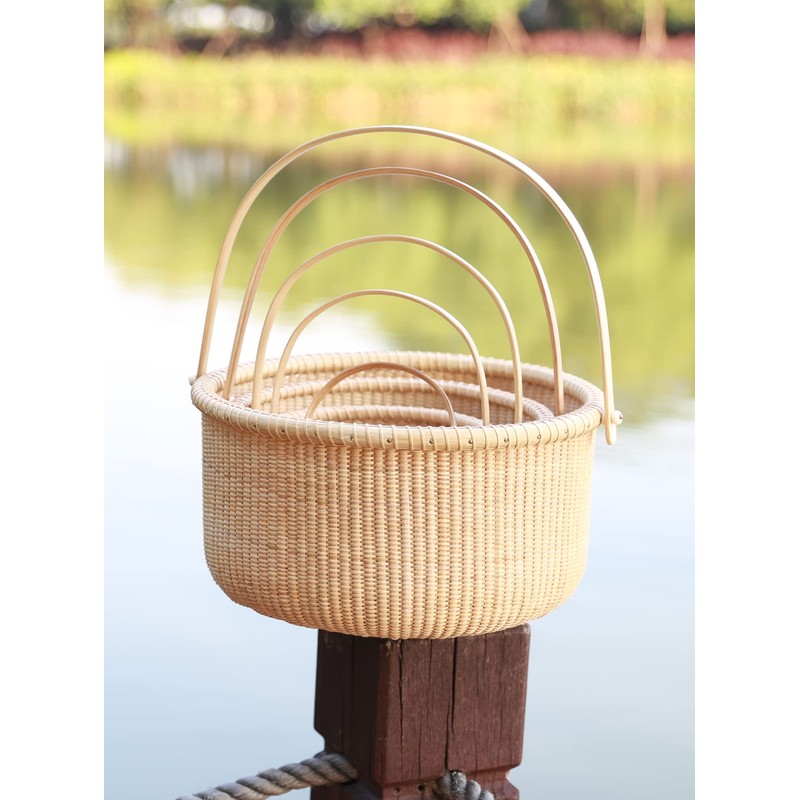 Teng Tian Classic Nantucket Round baskets with wood Knobs HandleWoven