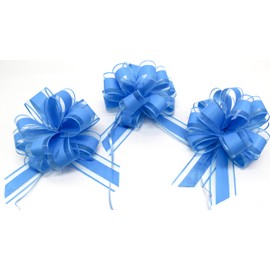 CaPiSo 18 cm Large Pull Bow Drawstring Poly Ribbon Decorative Bow Gift Bow for Gifts for Bags Sugar Bags Crafts Decorating Decoration (Ice Blue, Pack of 3)