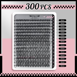 PRO DIY Lash Extension Kit 300 Pcs Lash Clusters D Curl, Mix Eyelash Clusters Individual Lashes Kit Lash Bond And Seal Lash Remover Eyelash Brush Lash Tweezer Self Apply At Home(30D-9-16mix Kit)