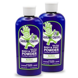 Squeaky Cheeks- Polvo refrescante para el cuerpo y los pies (5 oz) paquete de 2  Polvo totalmente natural y sin talco  Fórmula activa  Aroma fresco a 