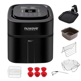 Nuwave Brio 6-Quart Healthy Digital Smart Air Fryer with Probe One-Touch Digital Controls, Advanced Cooking Functions, Removable Divider Insert & Grill Pan (NEW ACCESSORY),Black