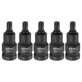 HARFINGTON 5pcs T45 Torx Bit Socket 55mm/2.17" Length 1/2" Square Drive Star 6 Point Extension Impact Bit Power Nut Driver Set S2 Steel Socket Ratchet Wrench Bits, Black