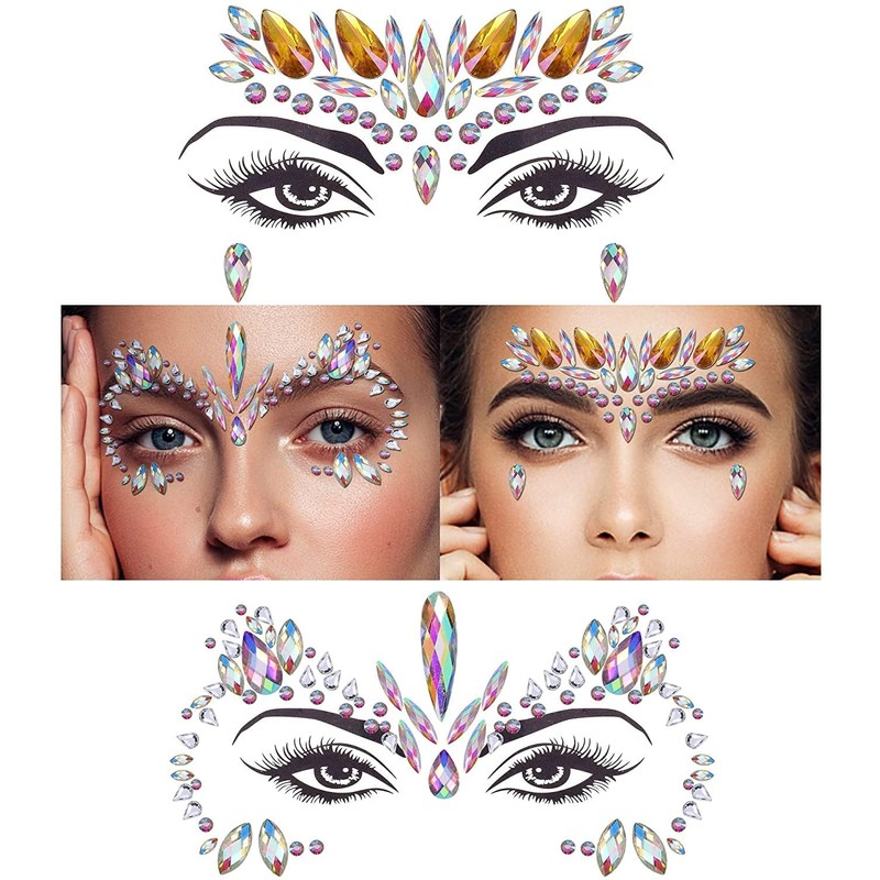 Dochais Temporary Tattoos Crystal Tears Gemstone for Festival Rhinestone Decorations