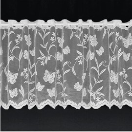 Nancy's Linens Meadow Lace Cafe Net Curtains White in 12",18" and 24" drop- Sold by the Metre Drop: 24" (60cm)
