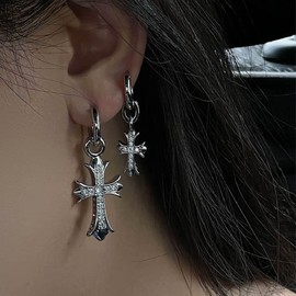 TseenYi Cross Dangle Earrings Silver CZ Cross Drop Earrings Punk Crystal Cross Stud Earrings Crucifixion Dangle Earrings Jewellery for Women and Girls Gifts, Alloy Steel